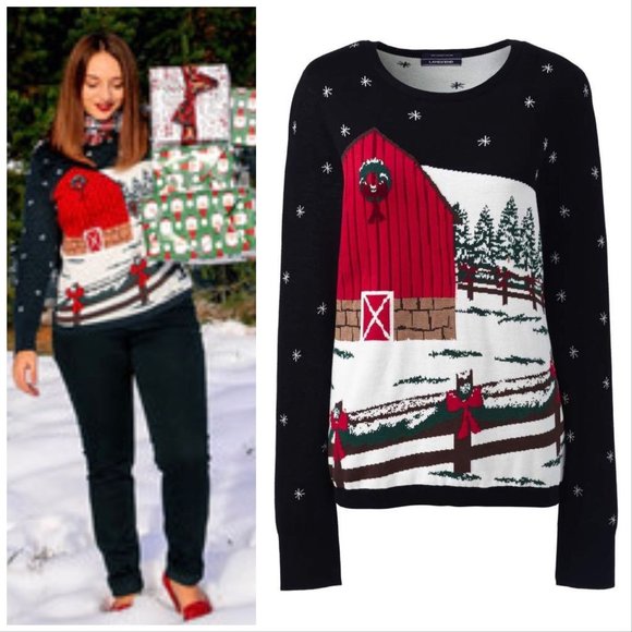 Lands' End Sweaters - Lands’ End 100% Supima Cotton Holiday Barn Christmas Sweater 🎄